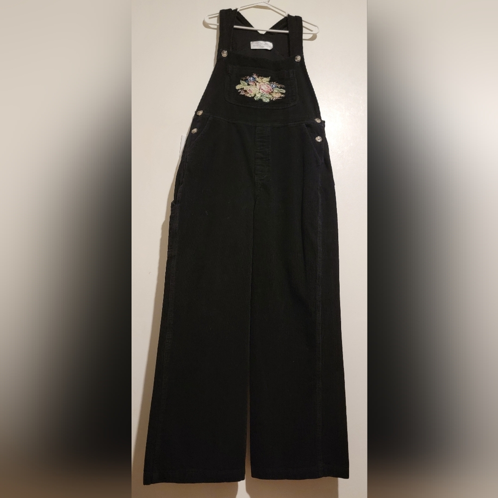 Victorian Trading Co. Embroidered Corduroy Wide Leg Womens Overalls Sz M Y2K 90s - Picture 2 of 14